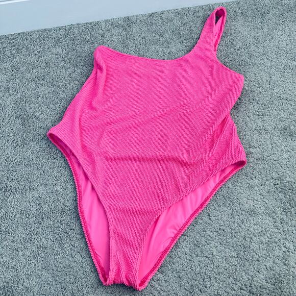 Good American Always Fits One Shoulder One Piece Swimsuit in Bright Pink - Picture 1 of 5